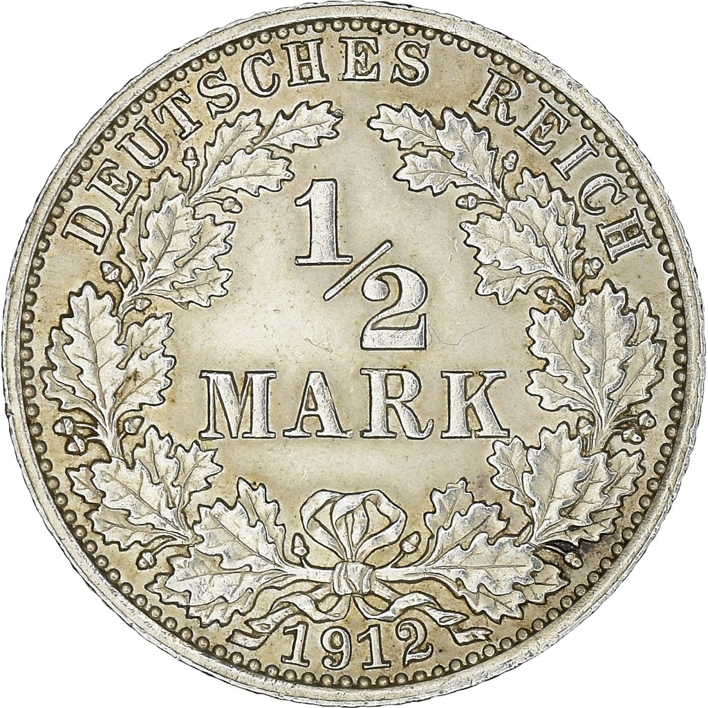 Coin, GERMANY - EMPIRE, 1/2 Mark, 1912, Berlin, AU(55-58), Silver, KM:17