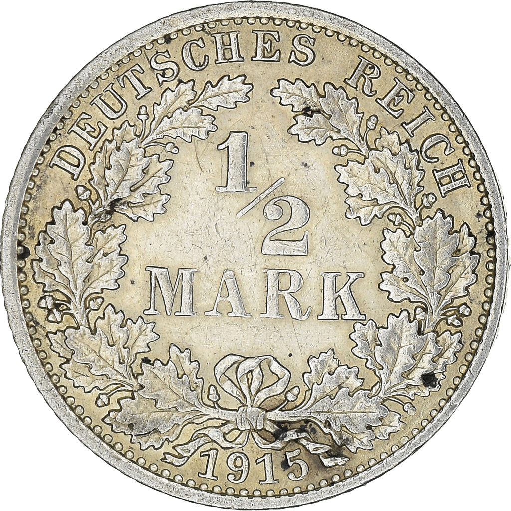 Munten, DUITSLAND - KEIZERRIJK, 1/2 Mark, 1915, Berlin, ZF+, Zilver, KM:17