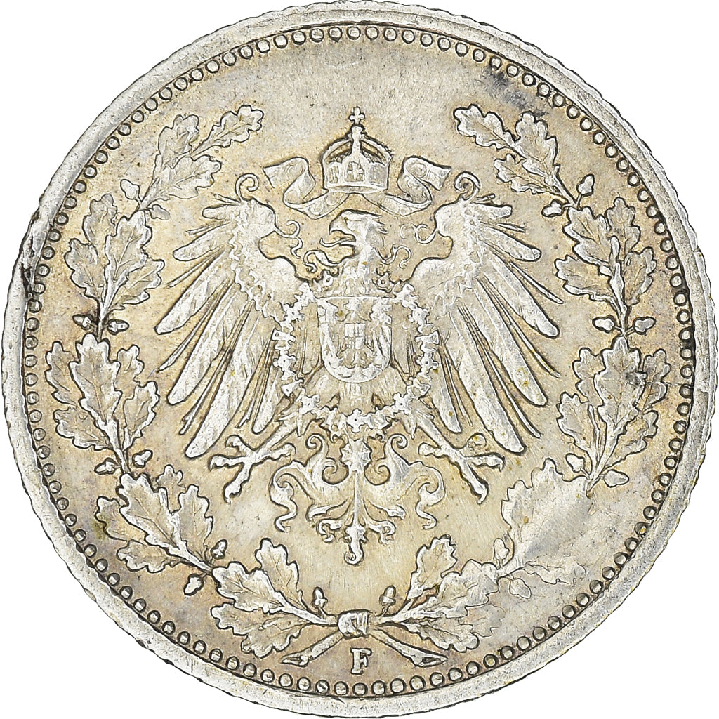Coin, GERMANY - EMPIRE, 1/2 Mark, 1915, Stuttgart, AU(50-53), Silver, KM:17