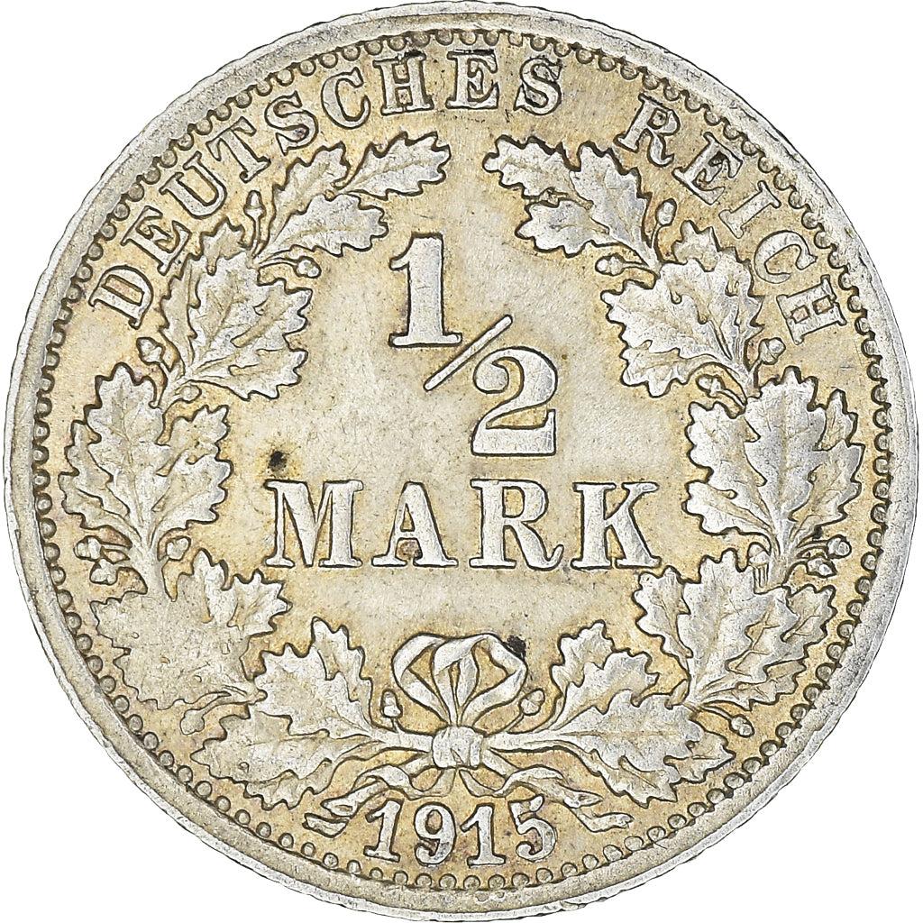 Coin, GERMANY - EMPIRE, 1/2 Mark, 1915, Stuttgart, AU(50-53), Silver, KM:17