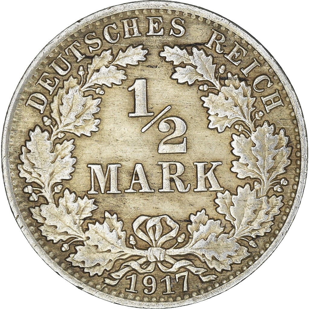 Coin, GERMANY - EMPIRE, 1/2 Mark, 1917, Berlin, EF(40-45), Silver, KM:17
