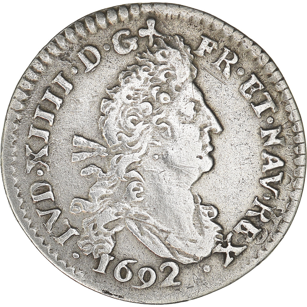 Coin, France, Louis XIV, 4 Sols aux 2 L, 1692, Reims, EF(40-45), Silver