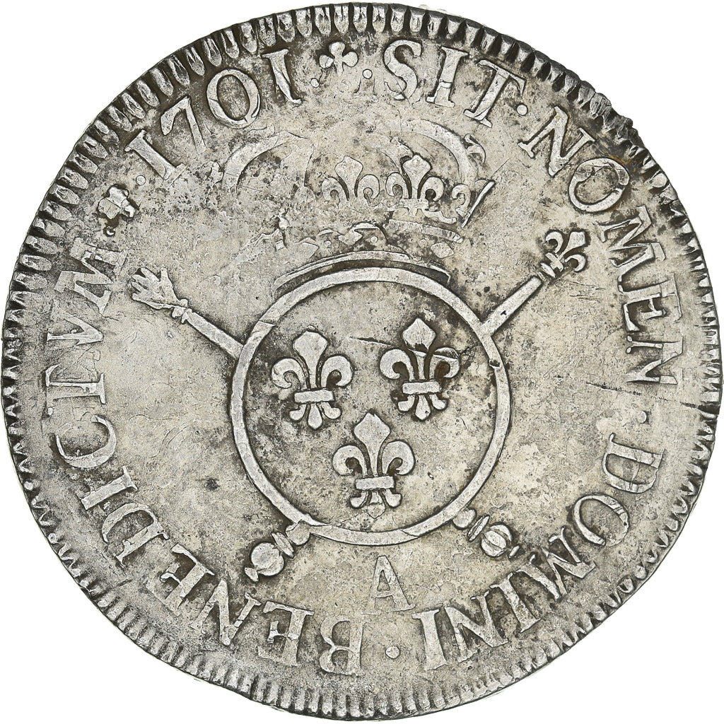 Moneda, Francia, Louis XIV, Ecu aux Insignes, 1701, Paris, BC+, Plata