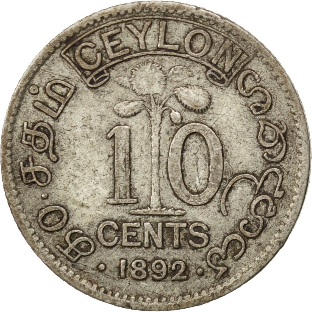 CEYLON, 10 Cents, 1892, KM #94, VF(30-35), Silver, 1.13