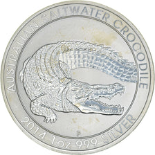 Coin, Australia, Australian Crocodile, Dollar, 2014, 1 Oz, MS(64), Silver