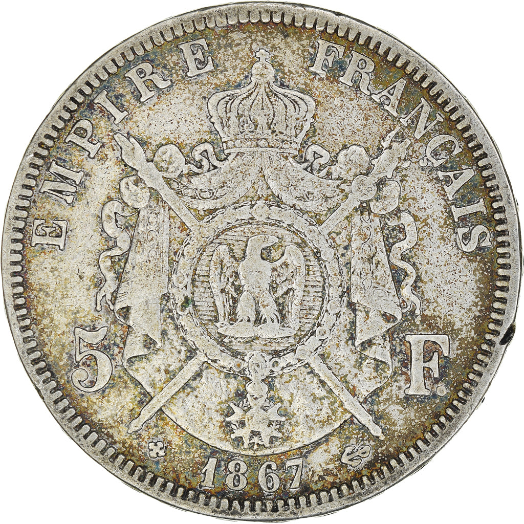 Coin, France, Napoleon III, 5 Francs, 1867, Strasbourg, VF(30-35), Silver