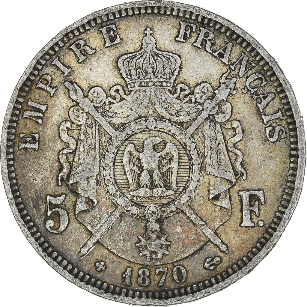 Coin, France, Napoleon III, 5 Francs, 1870, Strasbourg, VF(30-35), Silver