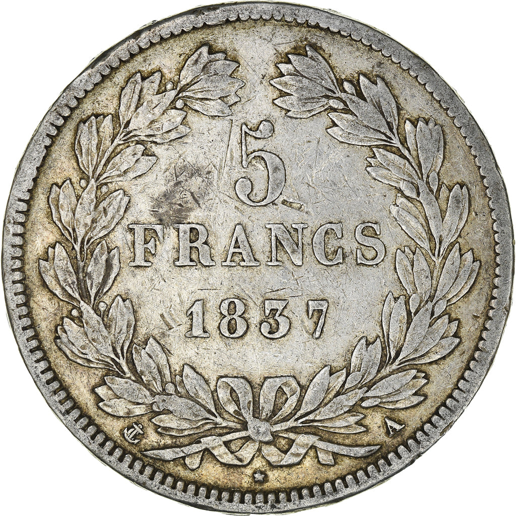 Coin, France, Louis-Philippe, 5 Francs, 1837, Paris, VF(30-35), Silver