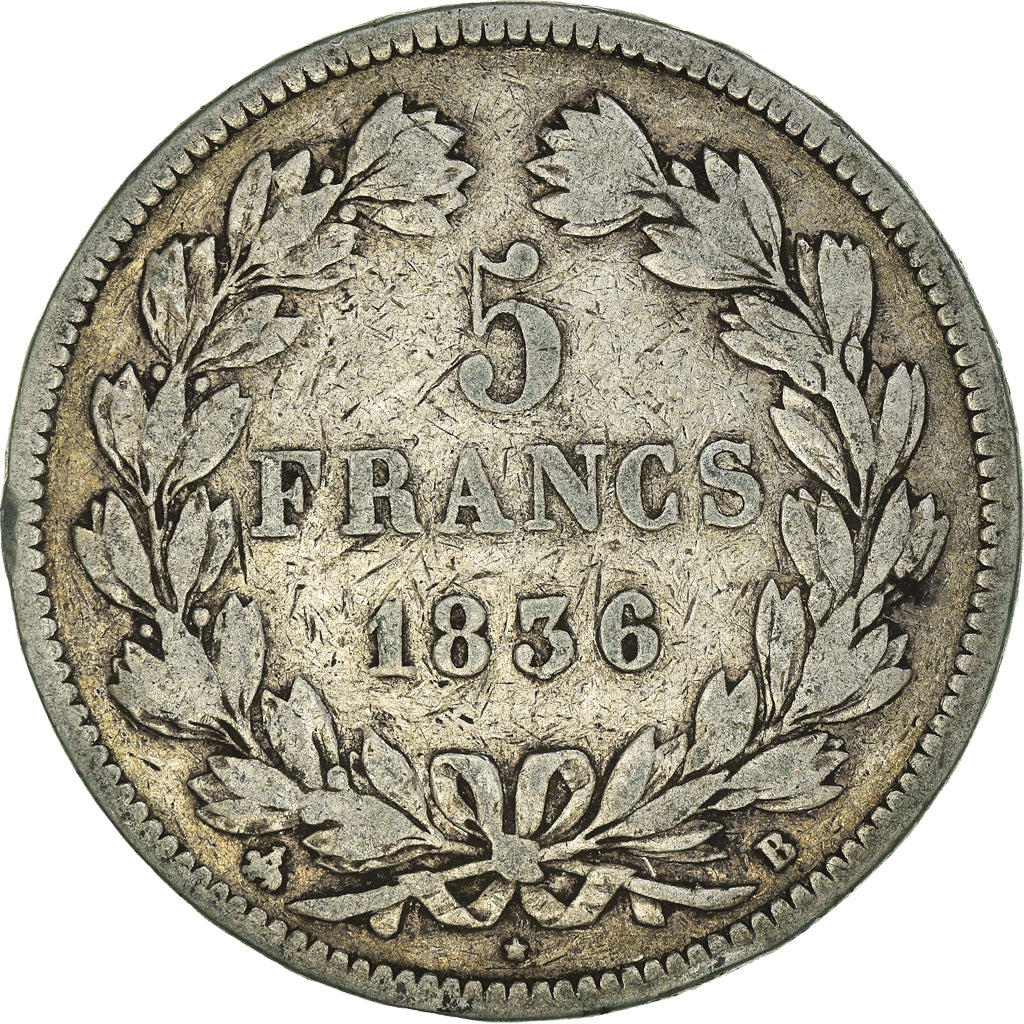 Monnaie, France, Louis-Philippe, 5 Francs, 1836, Rouen, TB, Argent, Gadoury:678
