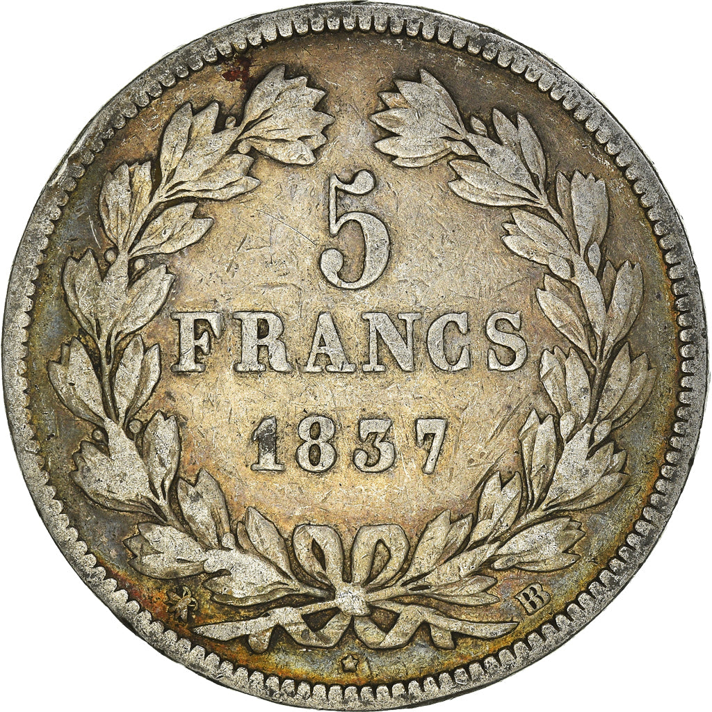 Coin, France, Louis-Philippe, 5 Francs, 1837, Strasbourg, VF(20-25), Silver