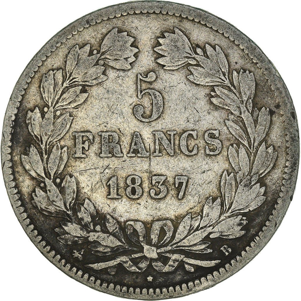 Monnaie, France, Louis-Philippe, 5 Francs, 1837, Rouen, TB+, Argent