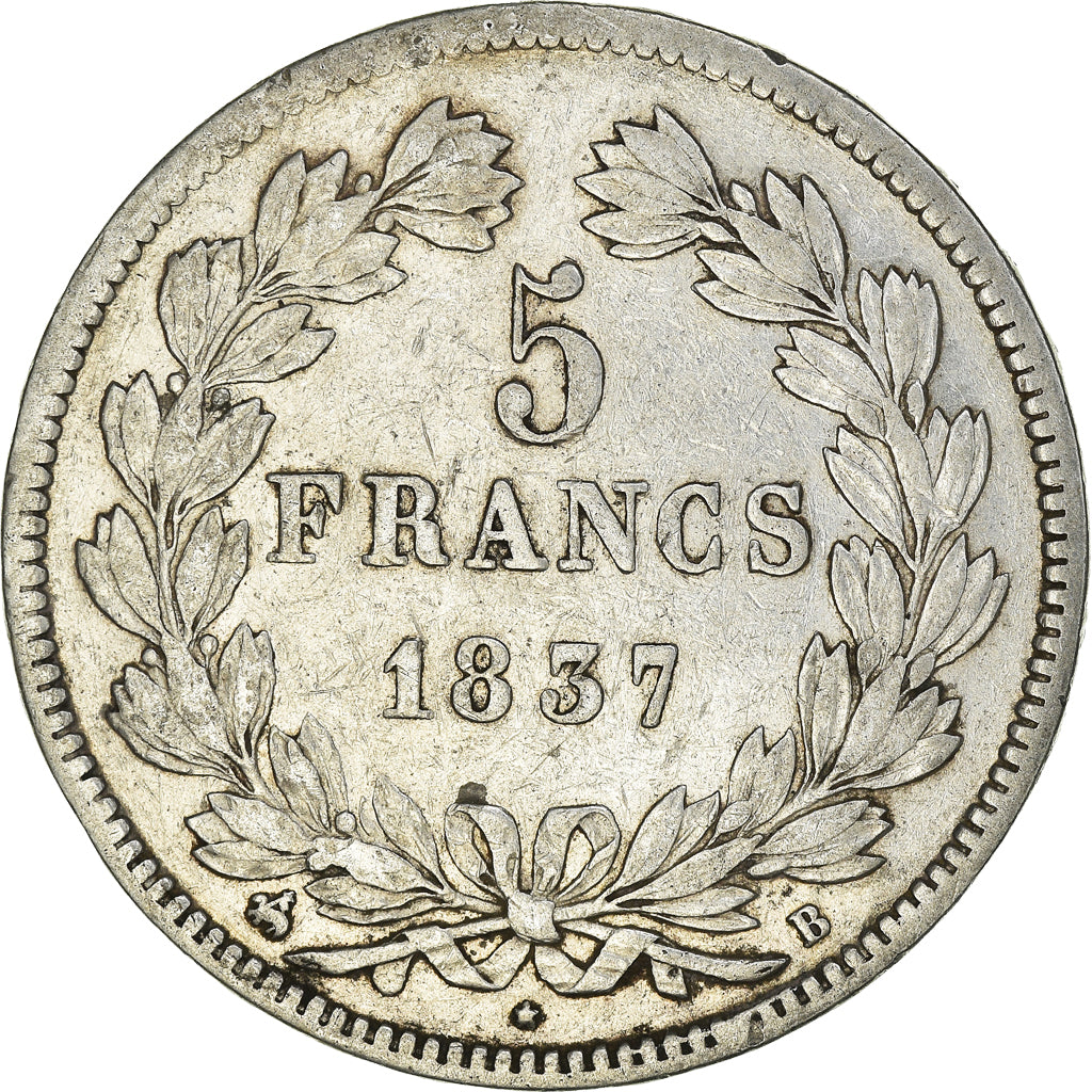 Monnaie, France, Louis-Philippe, 5 Francs, 1837, Rouen, TTB, Argent