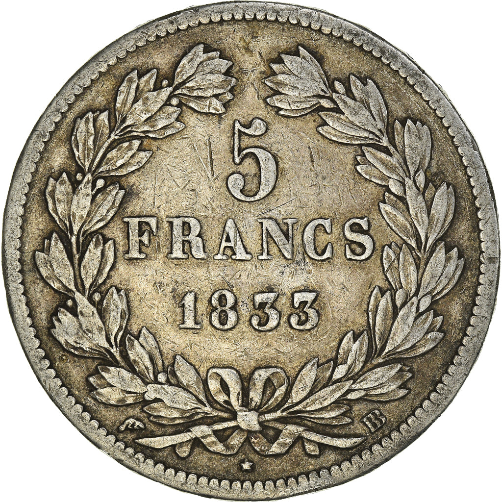 Coin, France, Louis-Philippe, 5 Francs, 1833, Strasbourg, VF(30-35), Silver