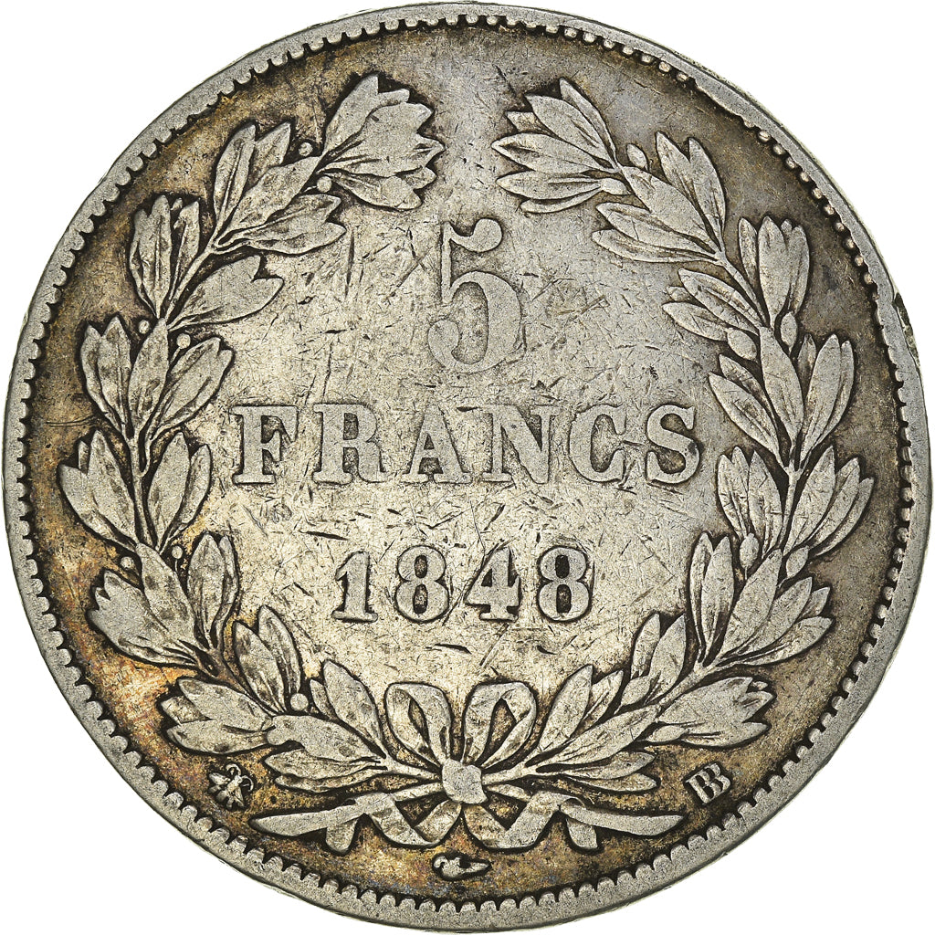 Coin, France, Louis-Philippe, 5 Francs, 1848, Strasbourg, VF(30-35), Silver