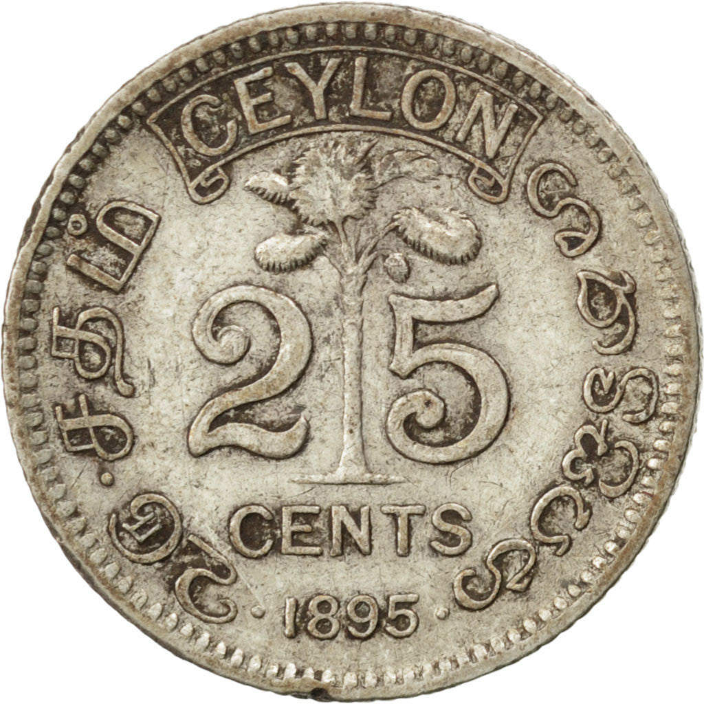Coin, Ceylon, Victoria, 25 Cents, 1895, VF(30-35), Silver, KM:95
