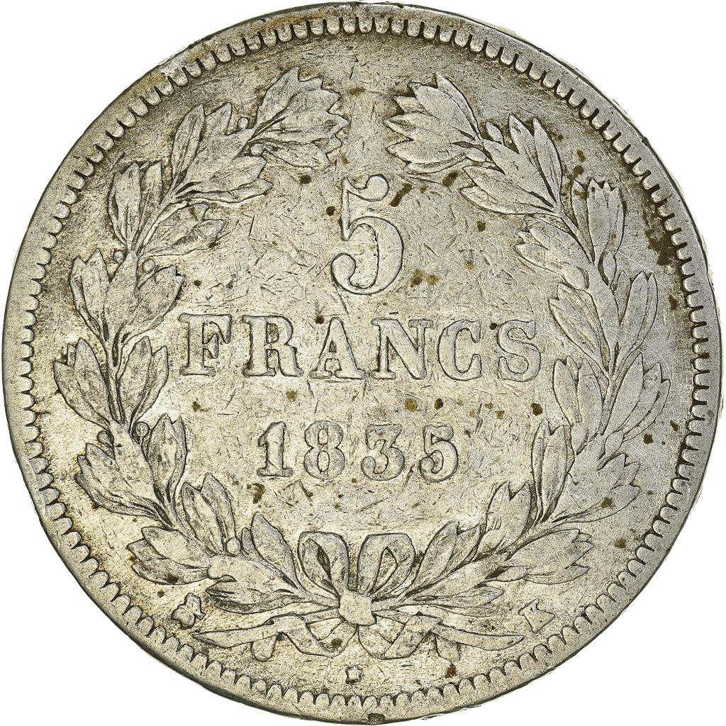 Coin, France, Louis-Philippe, 5 Francs, 1835, Bordeaux, VF(20-25), Silver