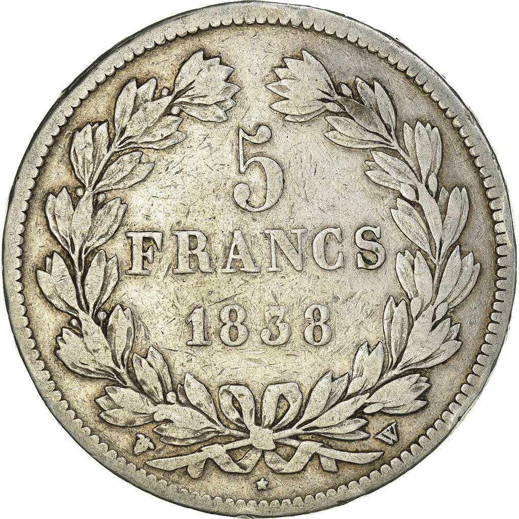 Moneta, Francia, Louis-Philippe, 5 Francs, 1838, Lille, MB+, Argento, KM:749.13