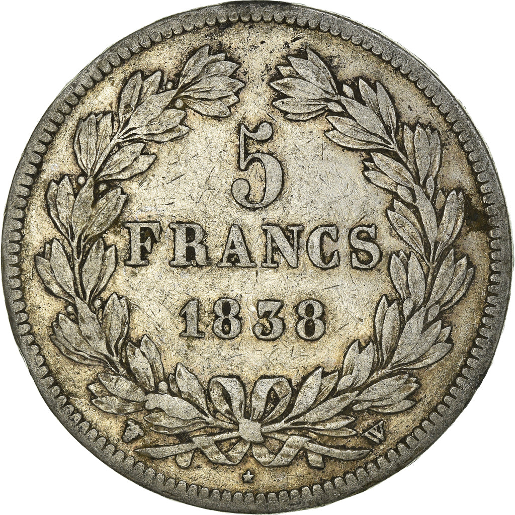Moeda, França, Louis-Philippe, 5 Francs, 1838, Lille, VF(30-35), Prata