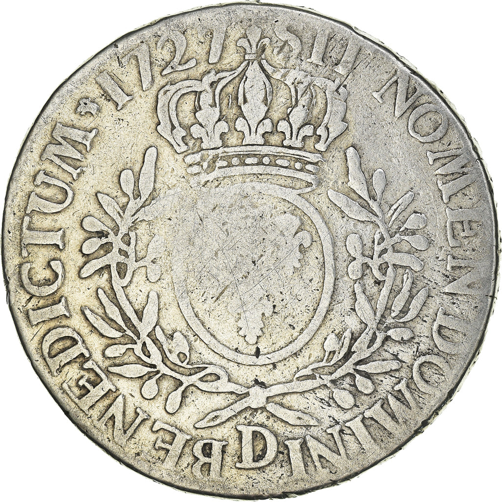 Moneda, Francia, Louis XV, Ecu aux branches d'olivier, 1727, Lyon, BC+, Plata