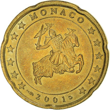 Mónaco, 20 Euro Cent, 2001, Paris, MS(60-62), Latão, Gadoury:MC176, KM:171