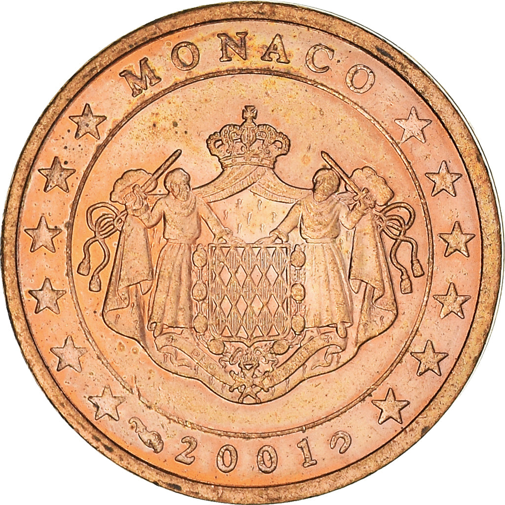 Monaco, 2 Euro Cent, 2001, Paris, MS(60-62), Copper Plated Steel, Gadoury:MC
