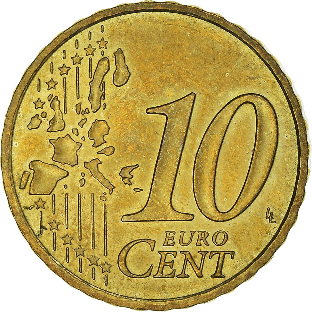 Monaco, 10 Euro Cent, 2002, Paris, MS(60-62), Brass, KM:170