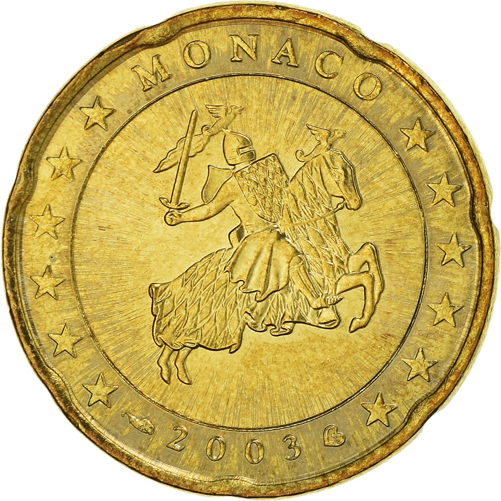 Monaco, 20 Euro Cent, 2003, Paris, UNZ, Messing, Gadoury:MC176, KM:171