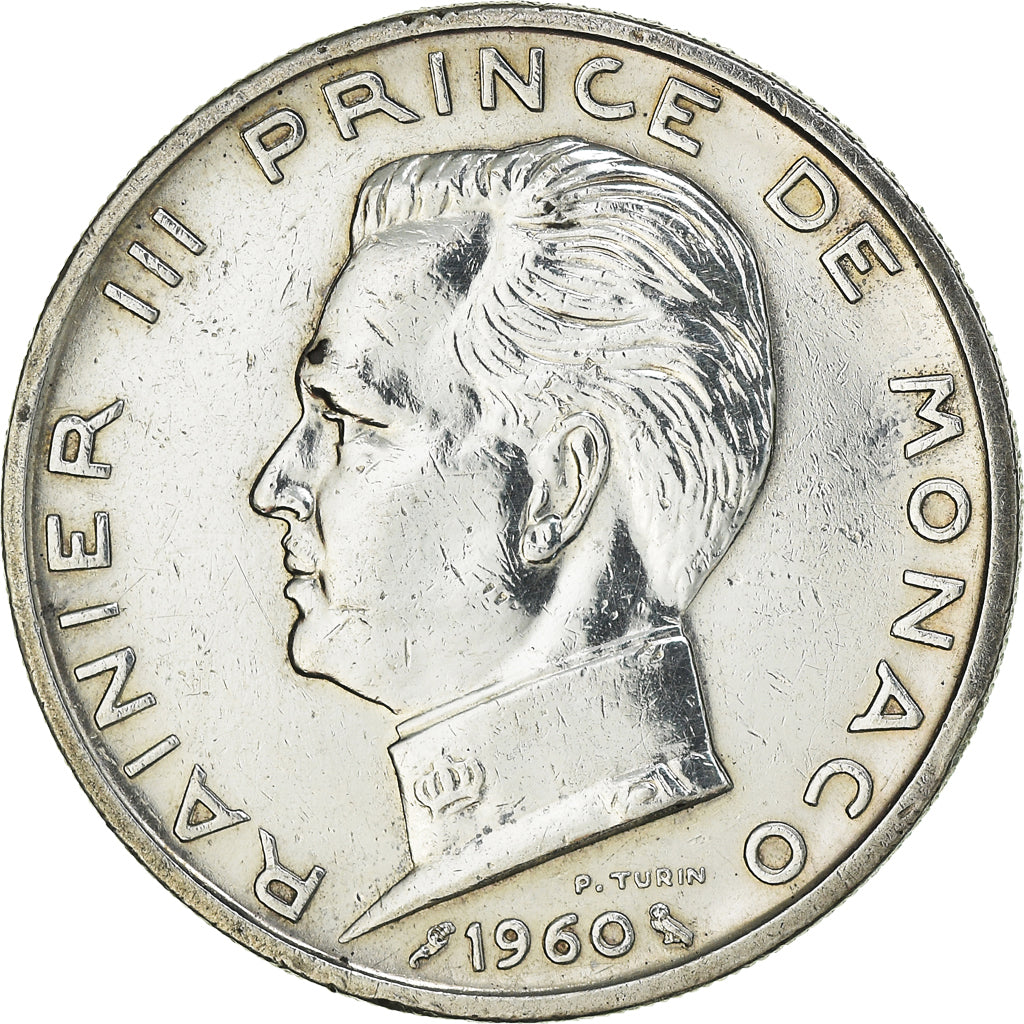 Coin, Monaco, Rainier III, 5 Francs, 1960, AU(50-53), Silver, KM:141, Gadoury:MC
