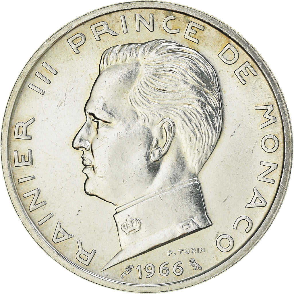 Coin, Monaco, Rainier III, 5 Francs, 1966, AU(55-58), Silver, KM:141, Gadoury:MC
