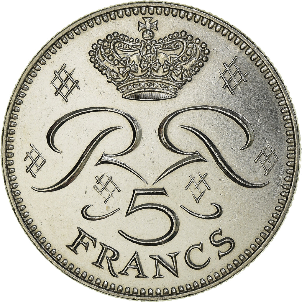 Coin, Monaco, Rainier III, 5 Francs, 1977, MS(60-62), Copper-nickel, KM:150