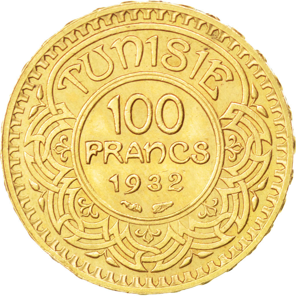 TUNISIA, 100 Francs, 1932, Paris, KM #257, AU(55-58), Gold, 6.55