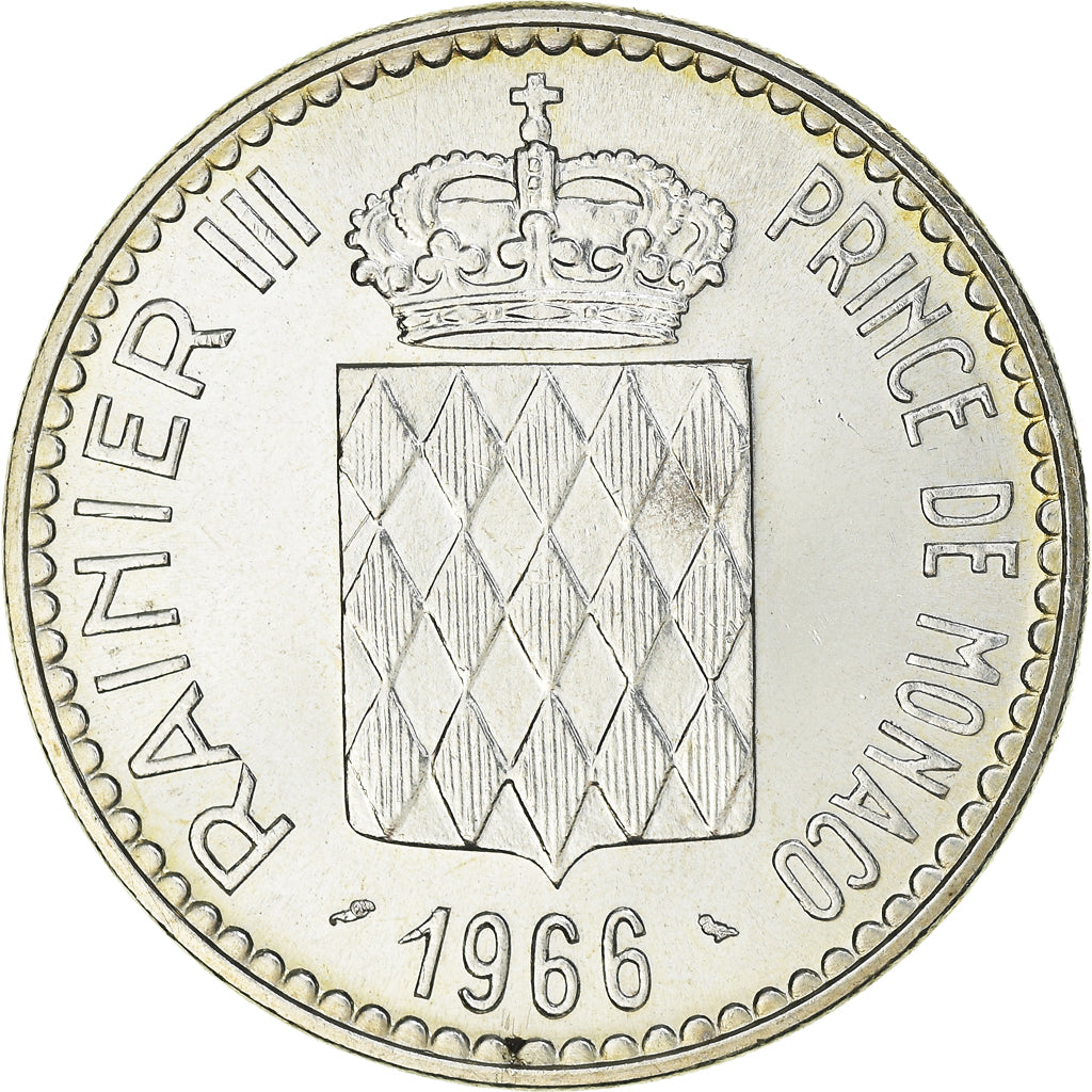 Coin, Monaco, Rainier III, 10 Francs, 1966, AU(55-58), Silver, KM:146