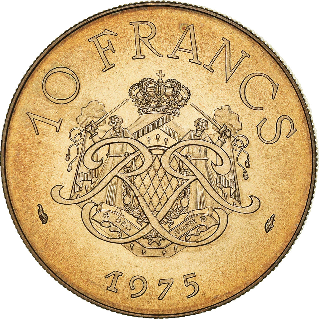 Coin, Monaco, Rainier III, 10 Francs, 1975, MS(63), Copper-Nickel-Aluminum