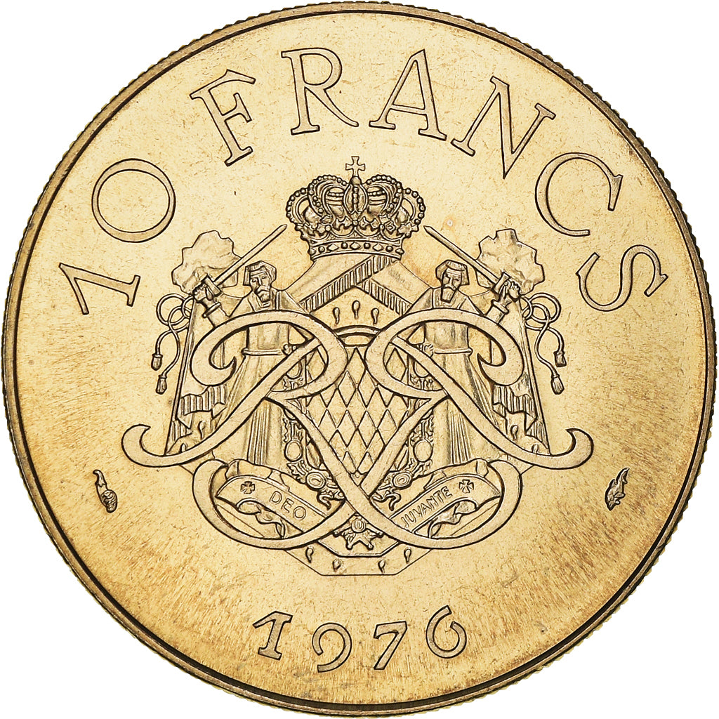 Münze, Monaco, Rainier III, 10 Francs, 1976, UNZ, Copper-Nickel-Aluminum