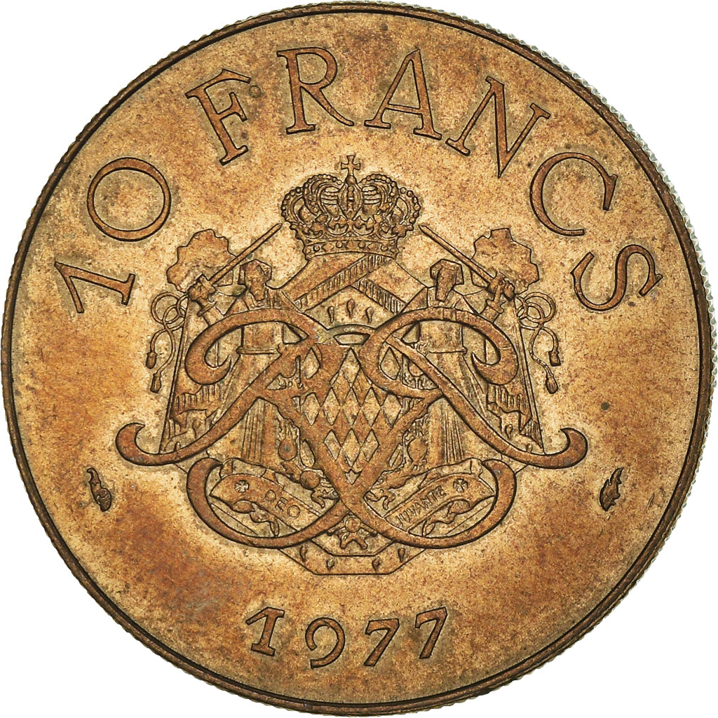 Münze, Monaco, Rainier III, 10 Francs, 1977, VZ, Copper-Nickel-Aluminum