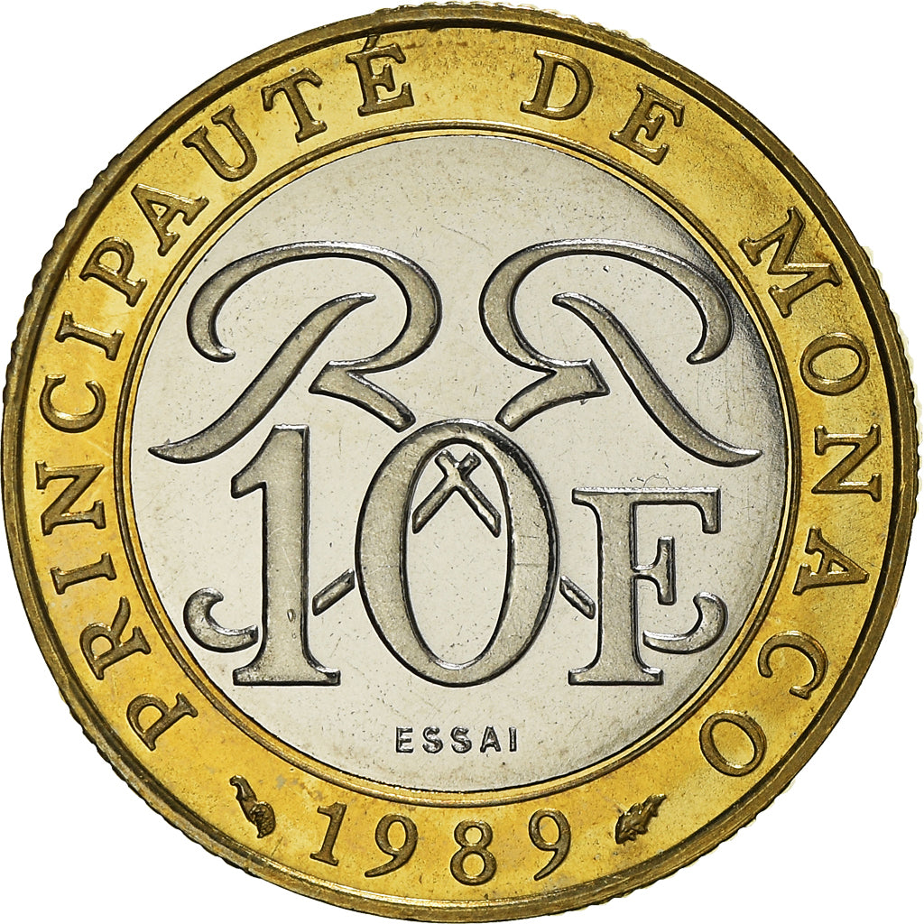 Coin, Monaco, Rainier III, 10 Francs, 1989, ESSAI, MS(64), Bi-Metallic, KM:163