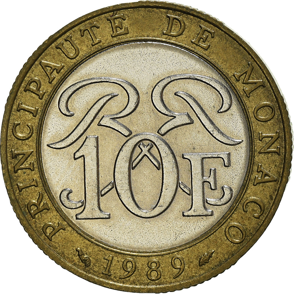 Coin, Monaco, Rainier III, 10 Francs, 1989, AU(55-58), Bi-Metallic, KM:163