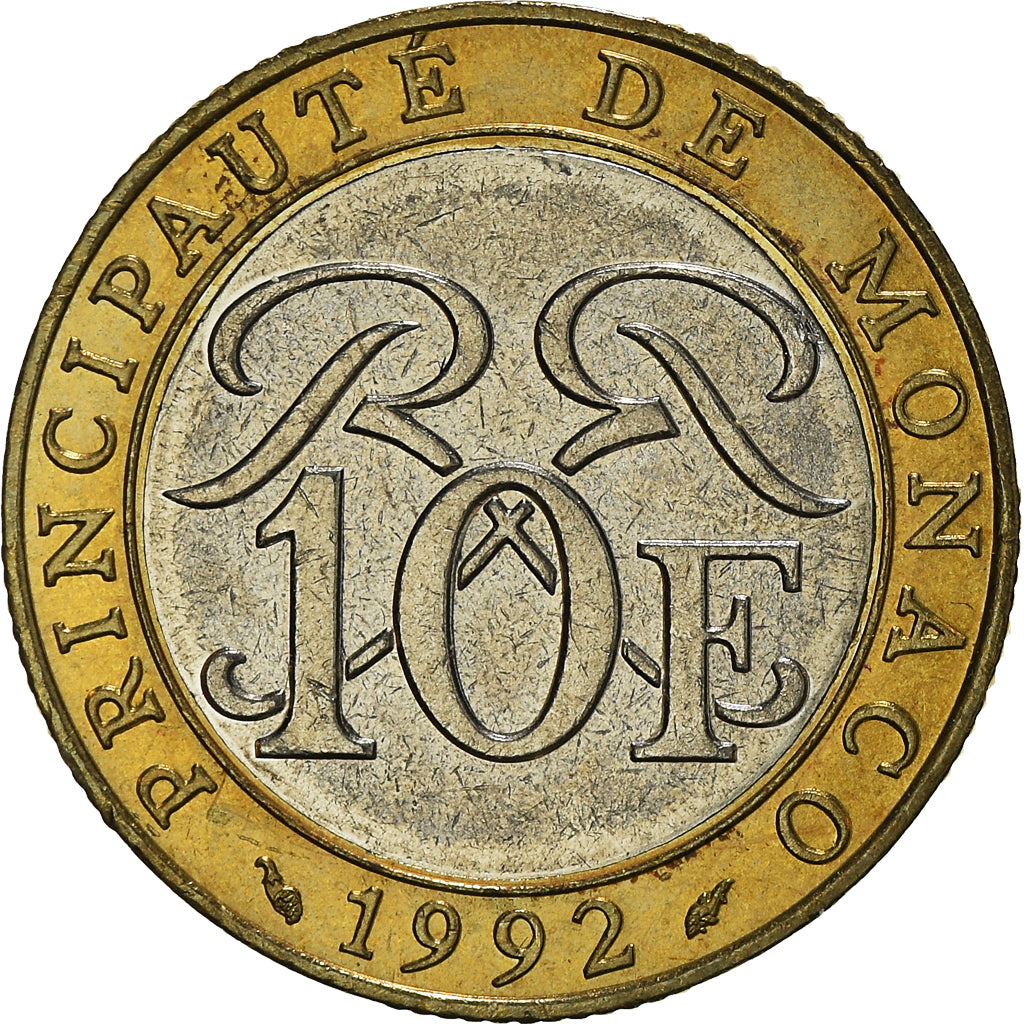 Coin, Monaco, Rainier III, 10 Francs, 1992, AU(50-53), Bi-Metallic, KM:163