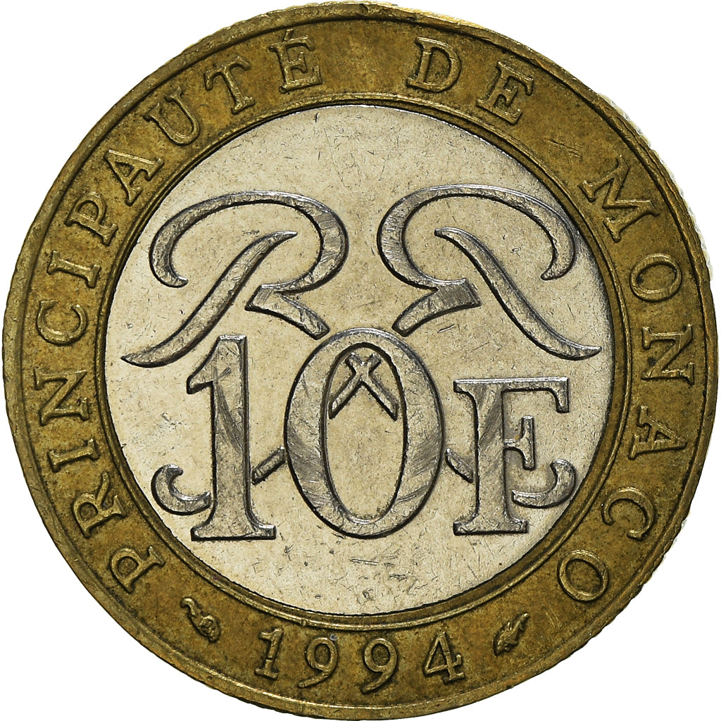 Coin, Monaco, Rainier III, 10 Francs, 1994, AU(50-53), Bi-Metallic, KM:163