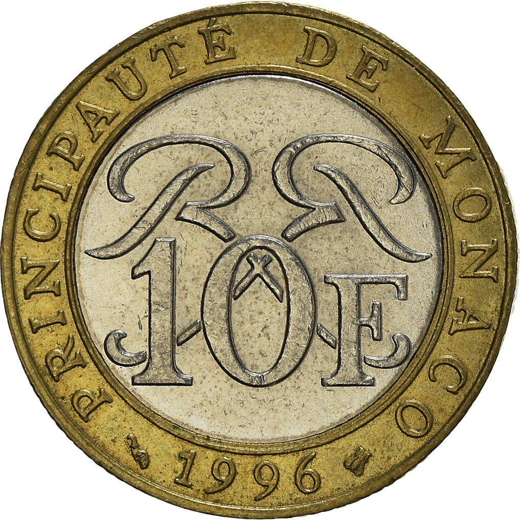 Münze, Monaco, Rainier III, 10 Francs, 1996, SS+, Bi-Metallic, KM:163