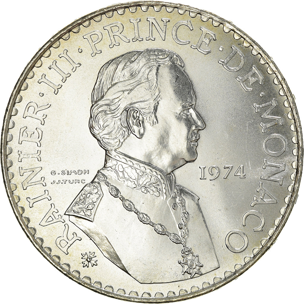 Coin, Monaco, Rainier III, 50 Francs, 1974, MS(64), Silver, KM:152.1