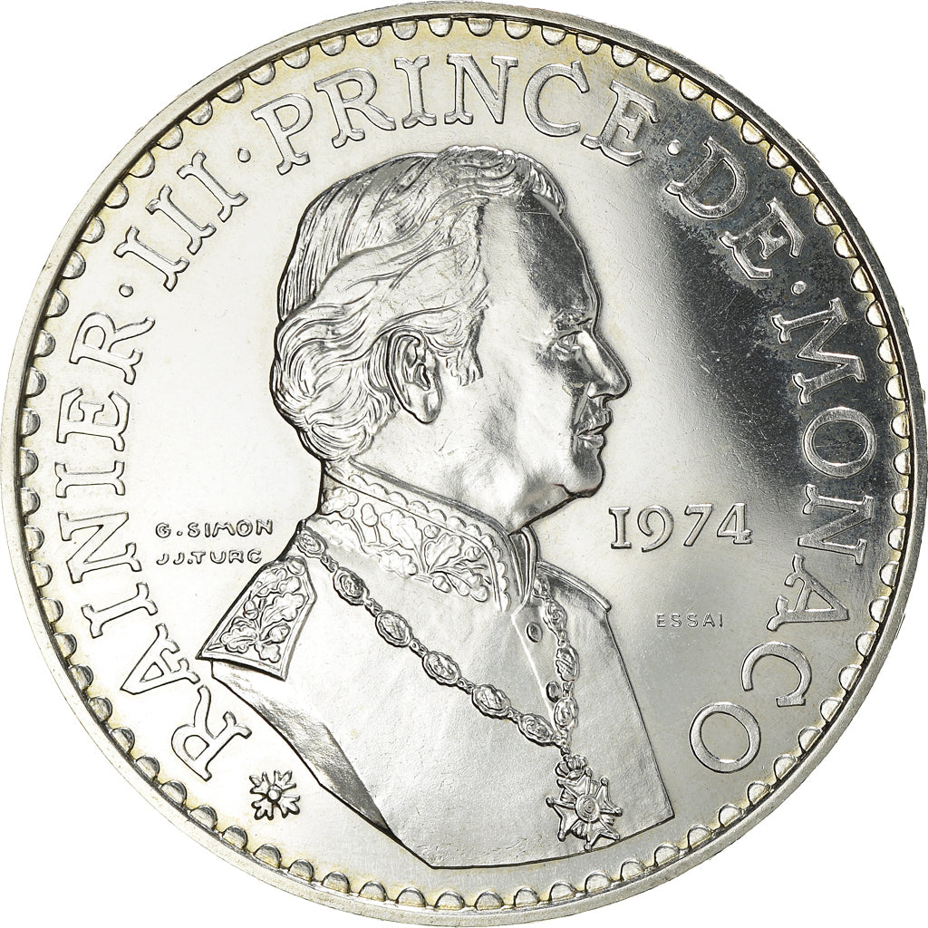 Coin, Monaco, 50 Francs, 1974, ESSAI, MS(63), Silver, KM:E66, Gadoury:MC162