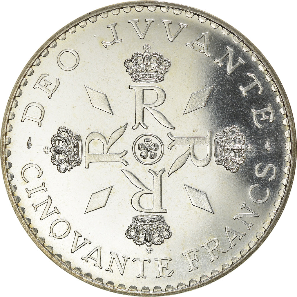 Coin, Monaco, Rainier III, 50 Francs, 1975, MS(64), Silver, KM:152.2, Gadoury:MC