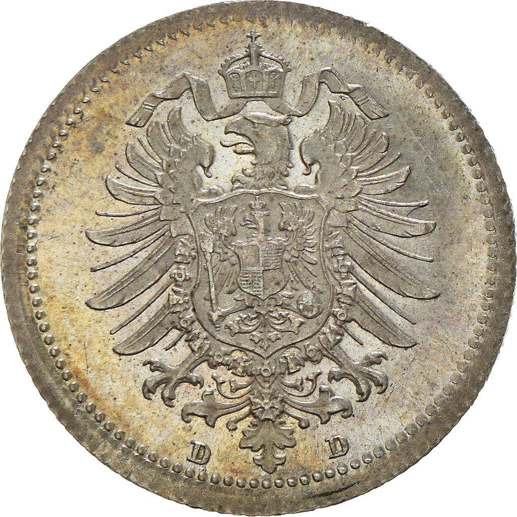 Coin, GERMANY - EMPIRE, Wilhelm I, 20 Pfennig, 1875, Munich, AU(55-58), Silver