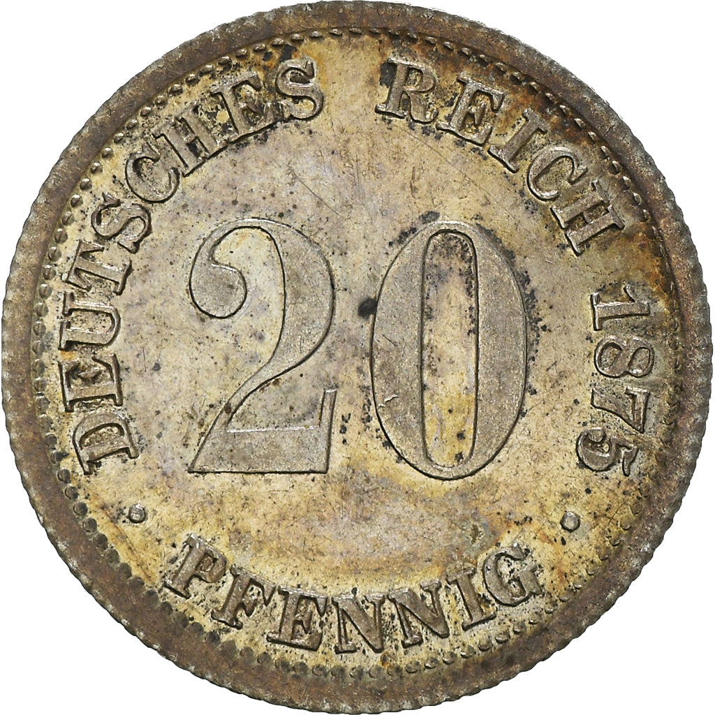 Coin, GERMANY - EMPIRE, Wilhelm I, 20 Pfennig, 1875, Munich, AU(55-58), Silver