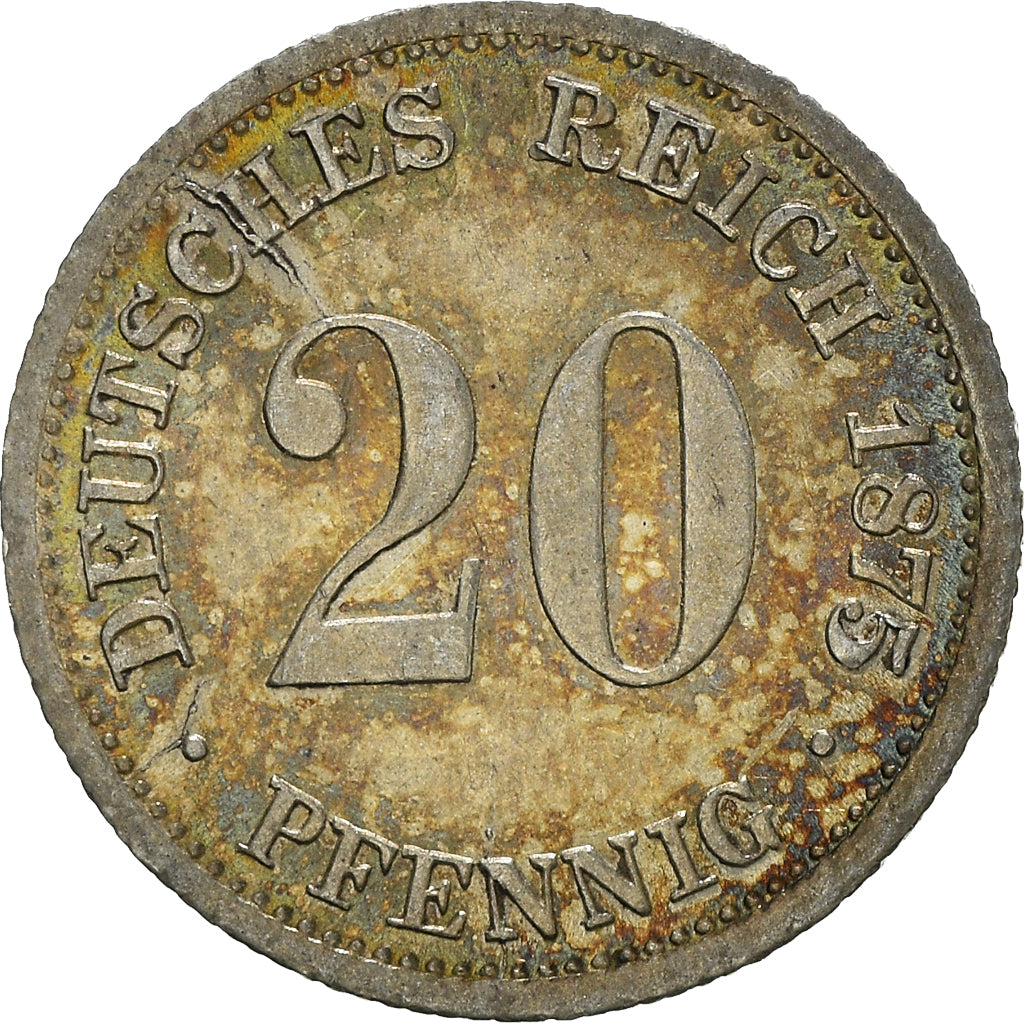 Coin, GERMANY - EMPIRE, Wilhelm I, 20 Pfennig, 1875, Stuttgart, AU(55-58)
