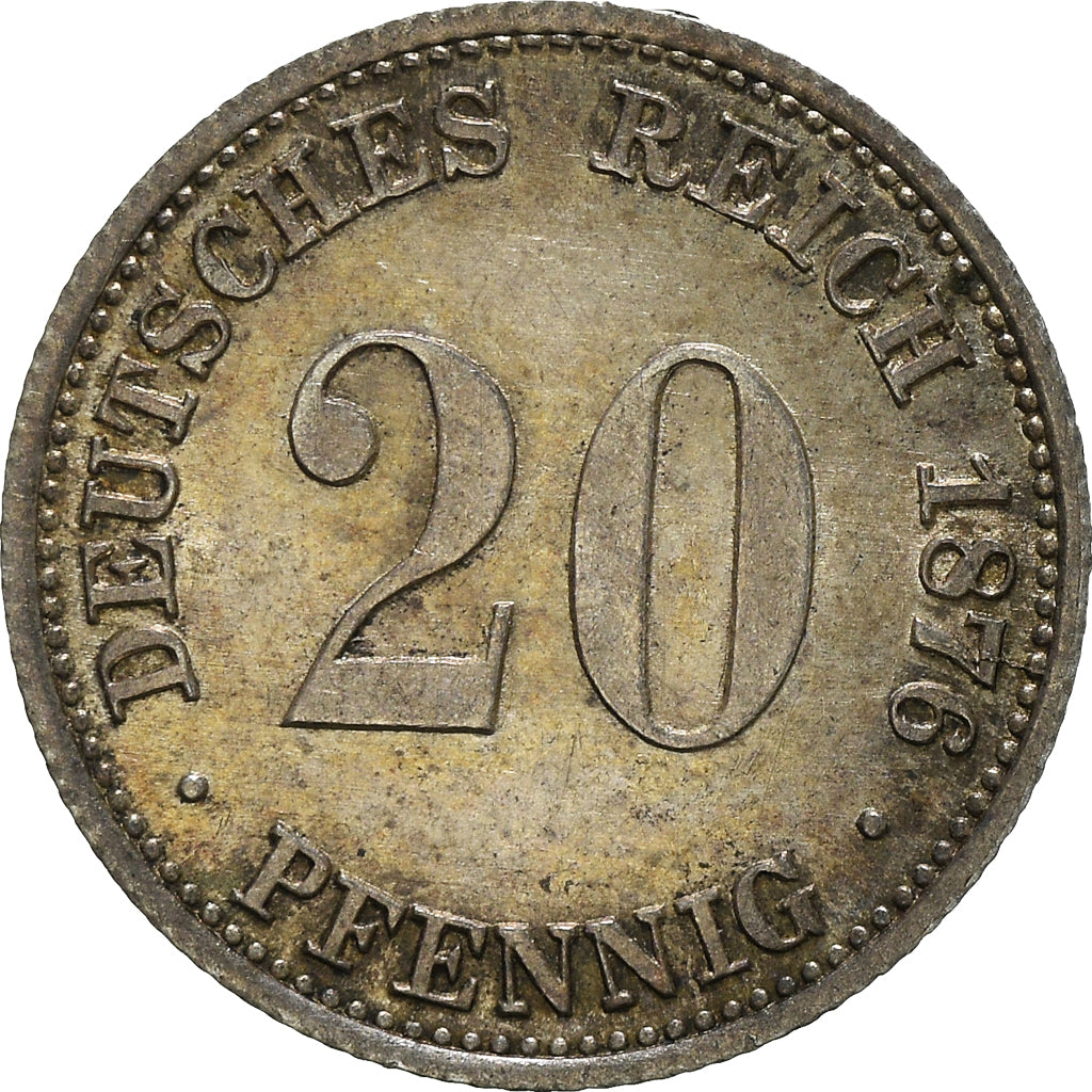 Coin, GERMANY - EMPIRE, Wilhelm I, 20 Pfennig, 1876, Berlin, AU(55-58), Silver