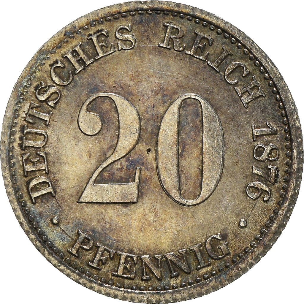 Coin, GERMANY - EMPIRE, Wilhelm I, 20 Pfennig, 1876, Munich, AU(55-58), Silver