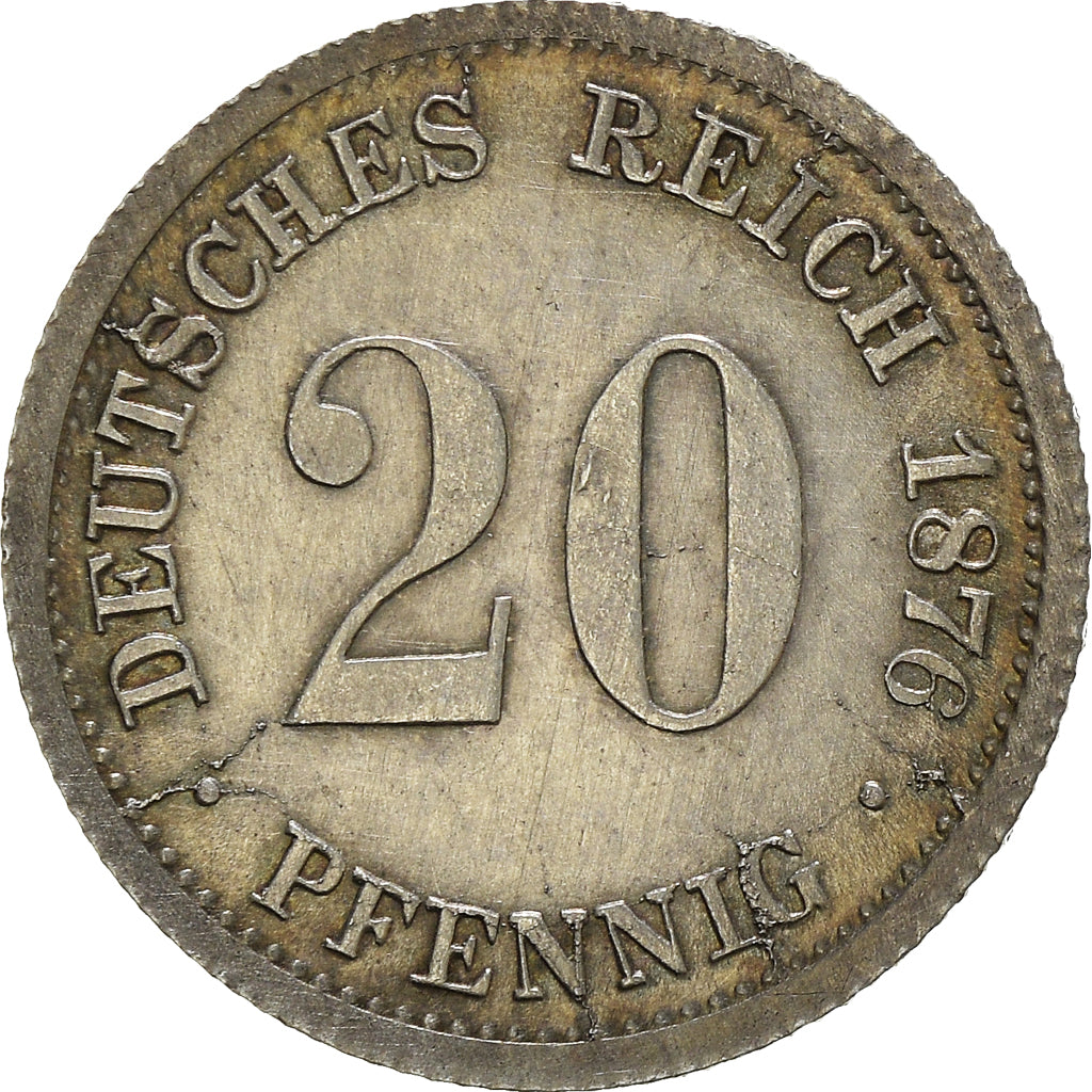 Coin, GERMANY - EMPIRE, Wilhelm I, 20 Pfennig, 1876, Stuttgart, AU(55-58)