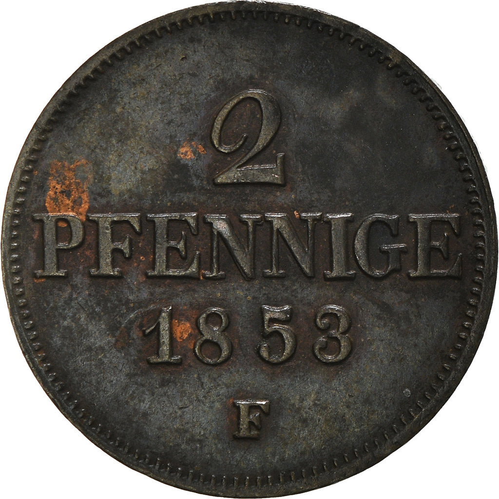 Coin, German States, SAXONY-ALBERTINE, Friedrich August II, 2 Pfennig, 1853
